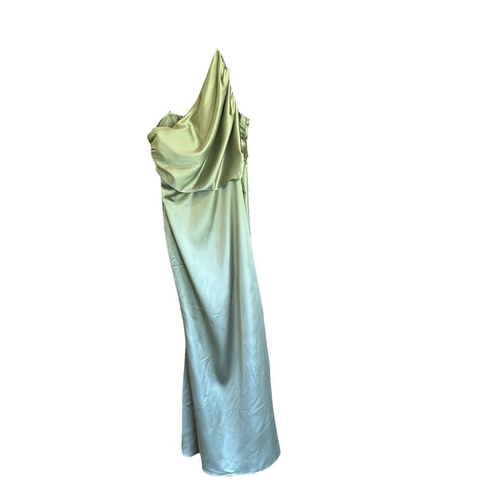 Cider Maxi Dress Womens XL Satin SageGreen Halter Straps Ruched One Shoulder NEW